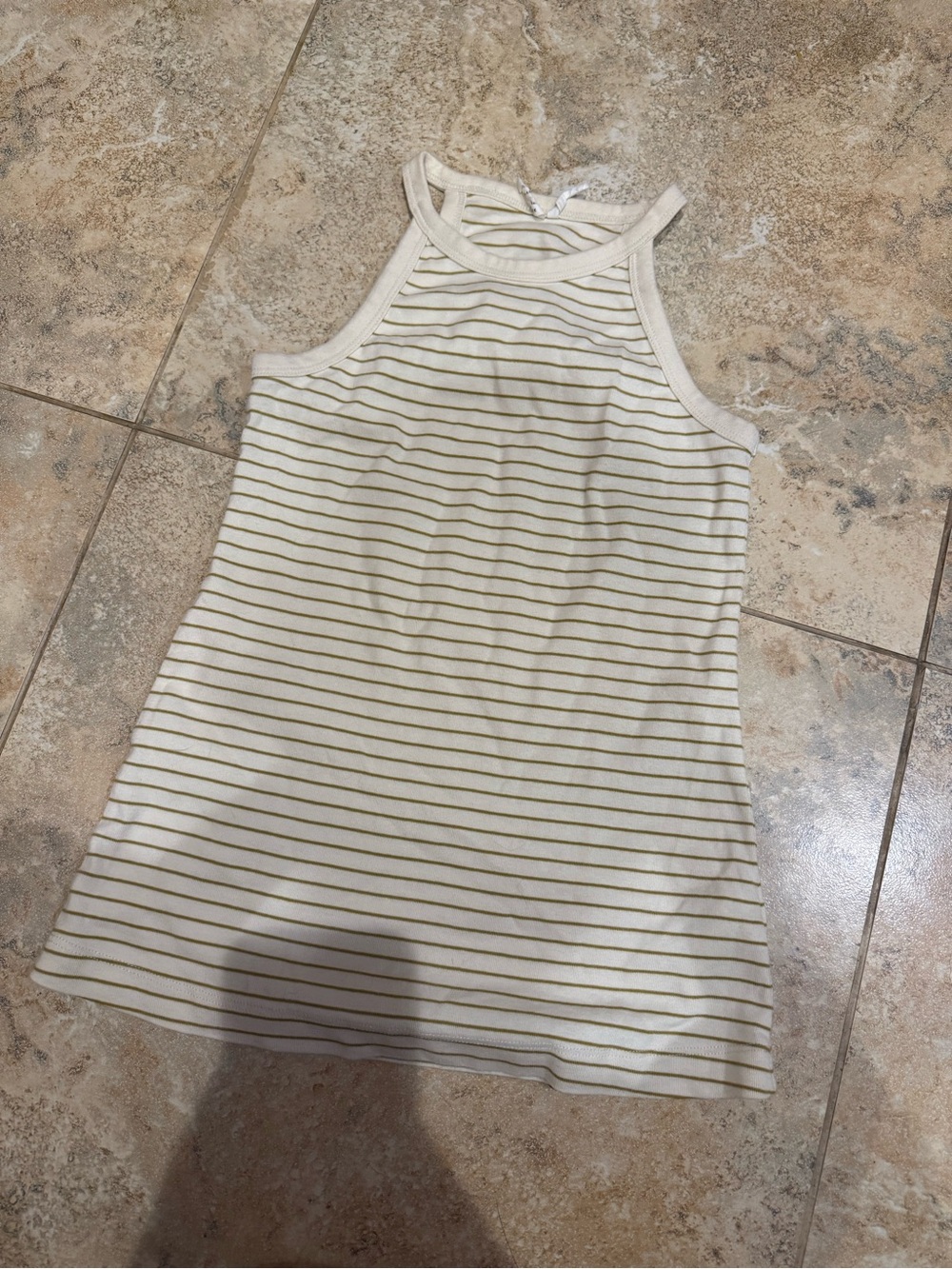 Anthropologie Cream Tank with Olive-Green Stripes XS